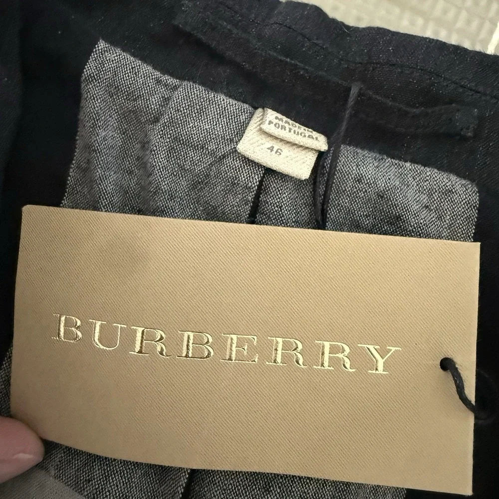 NEW Burberry Brit Linen Blend Casual Blazer Size 46 Navy‎ 2 Button Closure $895